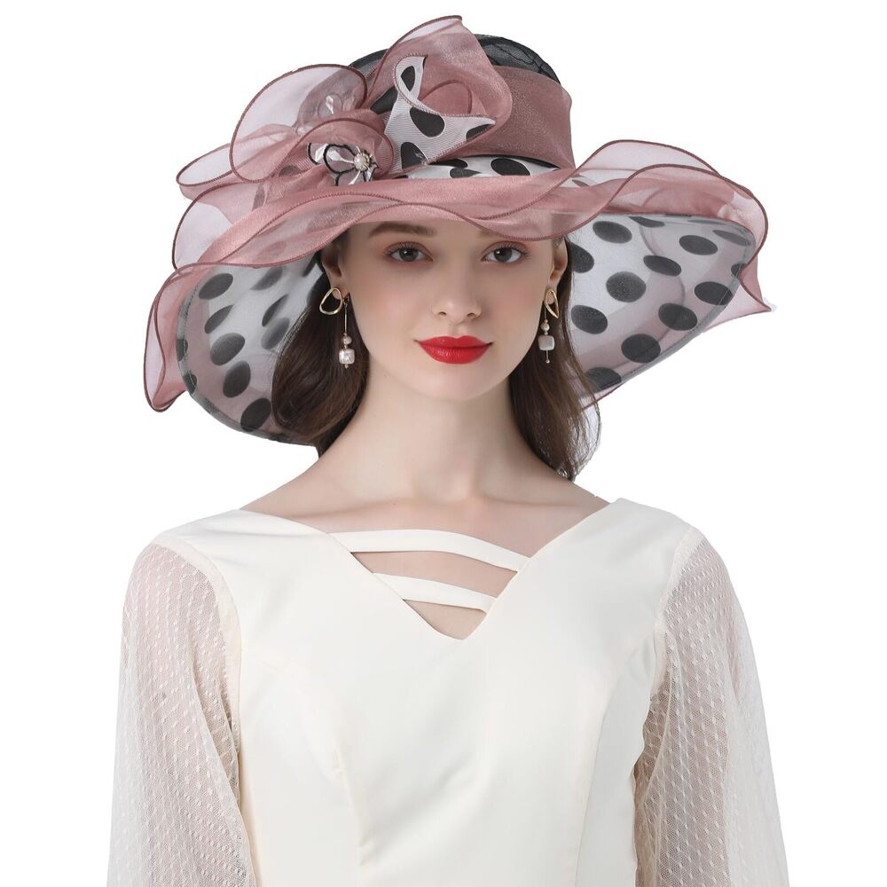 8649 Women’s Organza Church Tea Party Wedding Fascinator Hat Uv-anti Wide